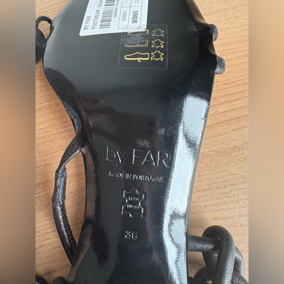 By Far Charlie Black Leather Knot Sandals Size 36 Square Toe 2.5” Heel - Picture 12 of 14